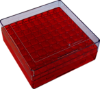Caixa de criopreservação, 132 x 132 x 53 mm, dimensão da grade: 9 x 9, para 81 recipientes